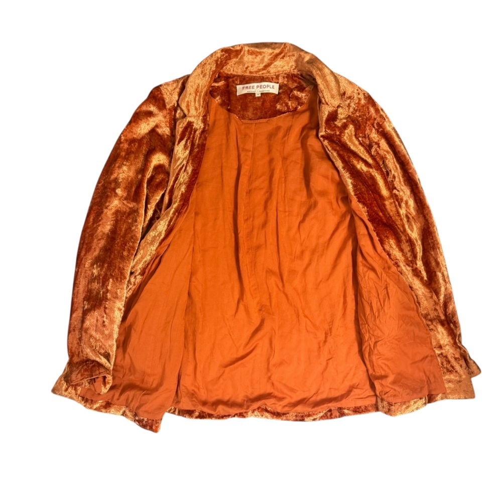 Free People Crushed Velvet Orange Blazer/Jacket Sz S - Picture 3 of 4